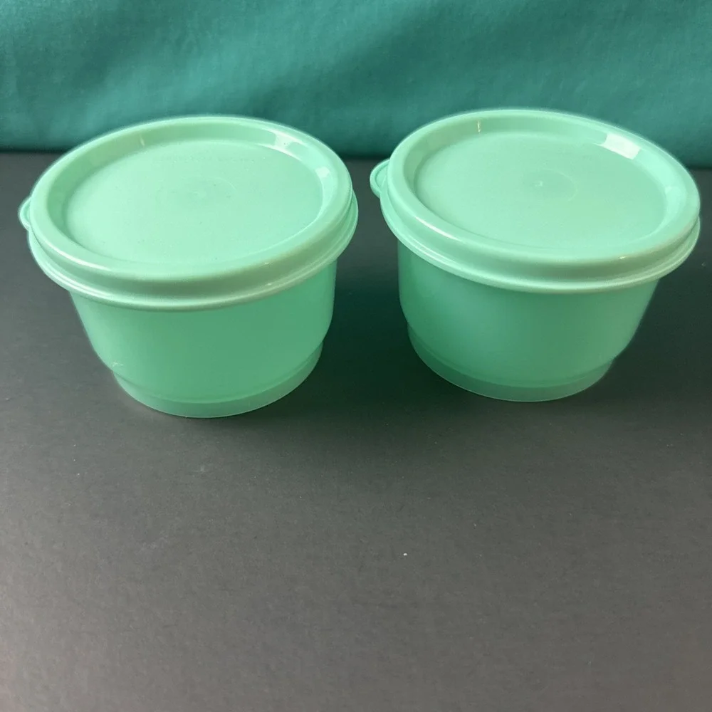 Tupperware Snack Cups 4 oz/120mL Sheer With Matching Seals New Mint Green Set 2